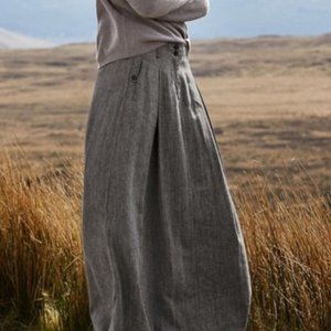 Poetry Skirt Womens Size 10 Long Maxi Wool Linen Cotton Herringbone Weave Gray